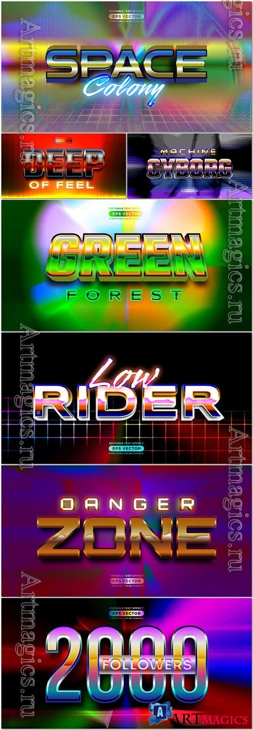 Vector retro text effect real young futuristic editable 80s classic style
