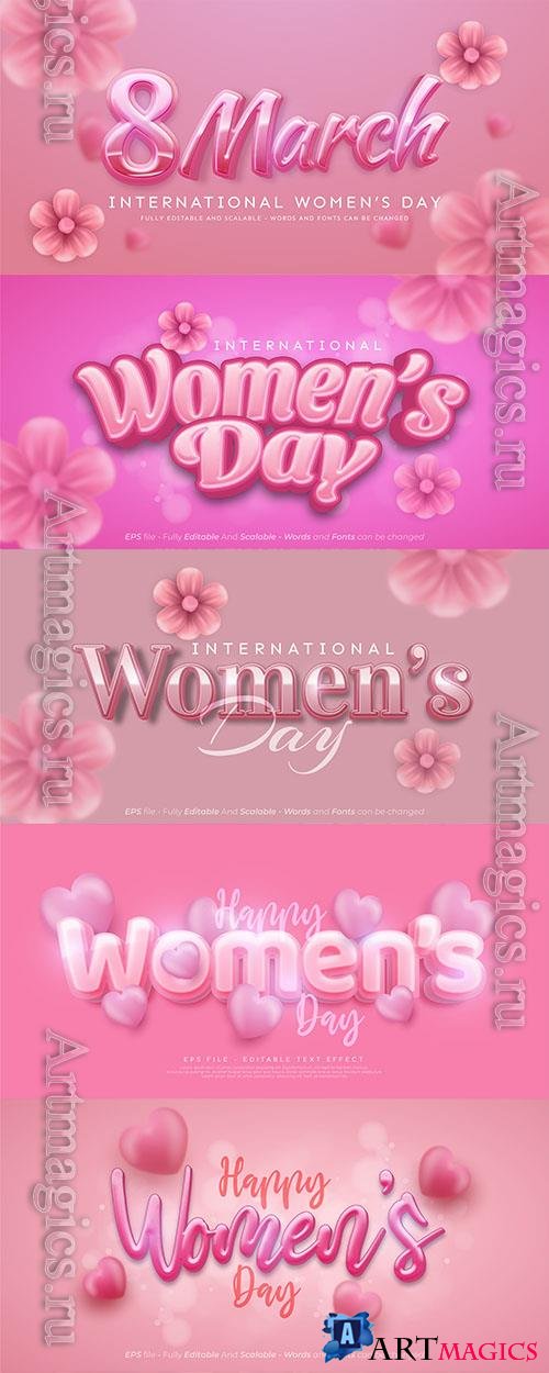 Vector happy women's day text effect editable three dimension text style
