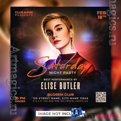 Dj club party psd flyer social media post template colorful design banner