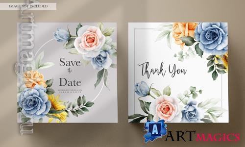 PSD wedding invitation card, vintage watercolor spring flower
