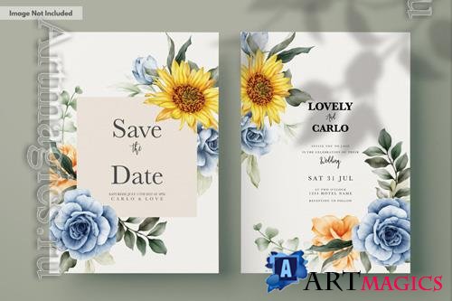PSD wedding invitation card with watercolor spring flower