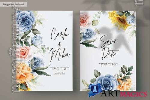 PSD wedding invitation card with roses, vintage watercolor spring flower