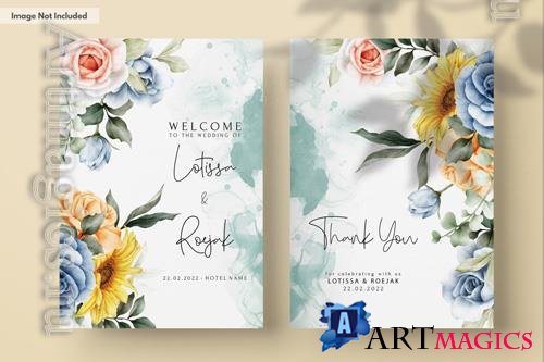 PSD wedding invitation card with watercolor beautiful flower
