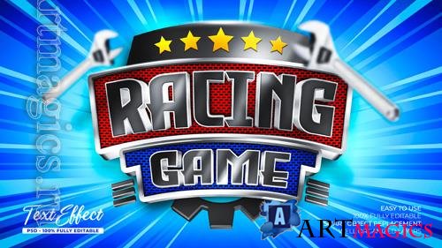 PSD racing game 3d custom text effect with 3d object and ornament automotive