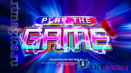 PSD play the game rgb color lighting style 3d custom text effect with thunderbolt