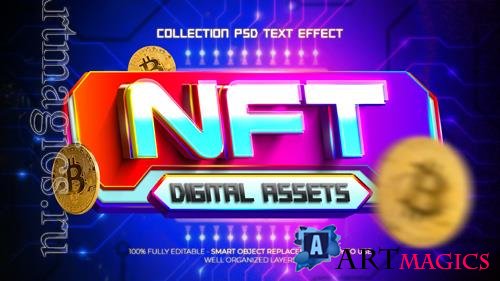 PSD nft collection digital assets 3d text effect with 3d object style rgb color