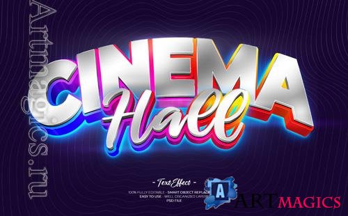 PSD cinema hall 3d custom text effect with led light rgb colorfull