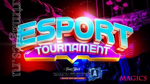 PSD esport tournament 3d custom text effect with 3d object trophy