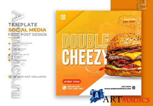PSD double cheezy burger food social media post or promotional instagram banner template