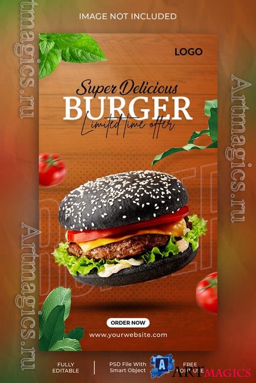 PSD delicious burger and food menu social media instagram story