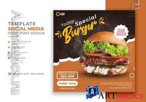 PSD premium burger food social media post or promotional instagram banner template