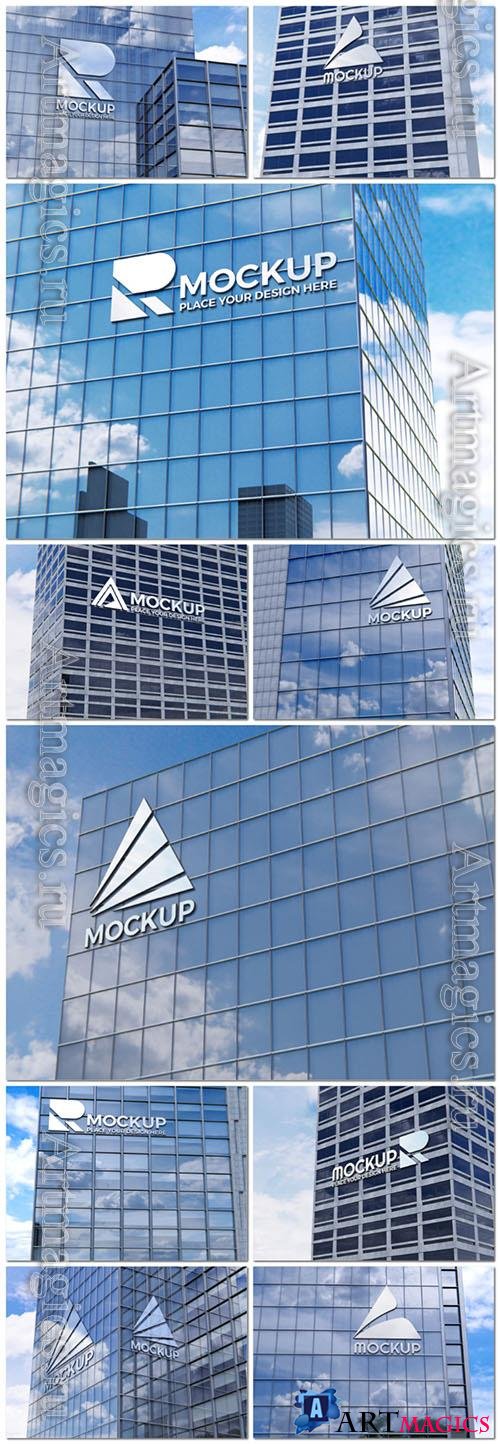 Building facade with logo mockup psd design template