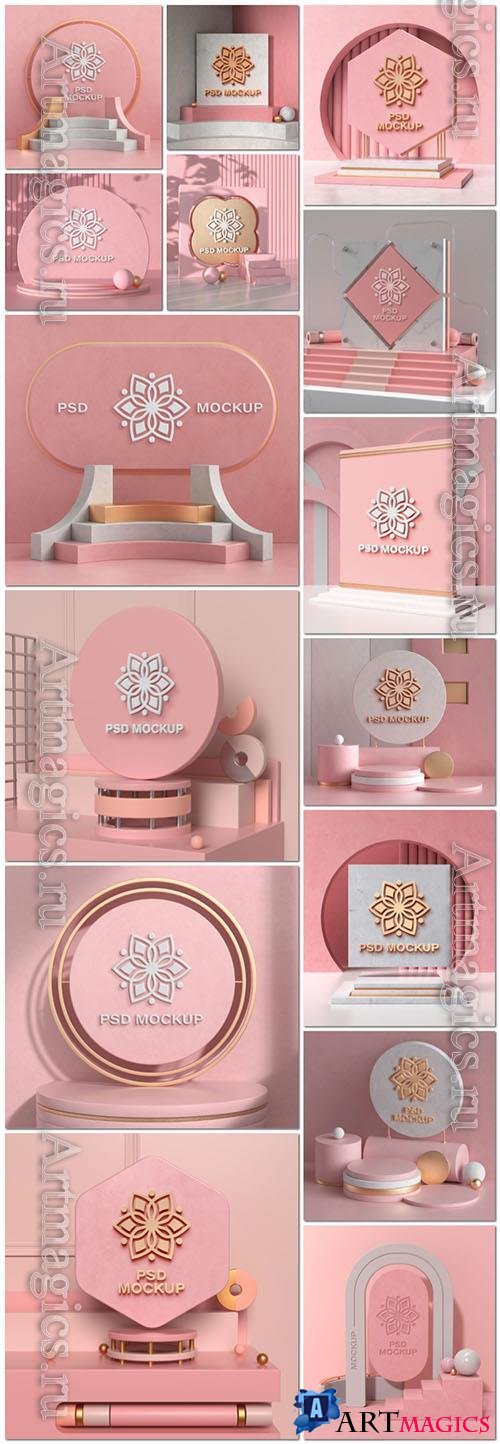  Pink podiums modern style in psd decorated mandala design