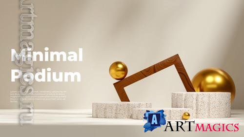 PSD natural terrazzo podium in landscape gold sphere and brown frame 3d image render blank mockup