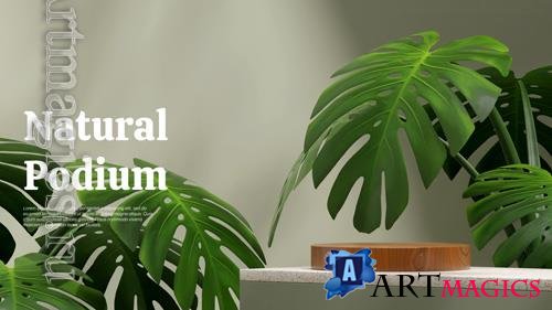 PSD in landscape green wall and monstera plant 3d render image scene mockup wooden texture podium