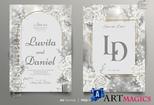 PSD watercolor wedding invitation template with white 