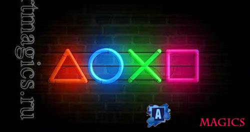 Joystick icons esport video game neon on brick wall loop Motion Graphics