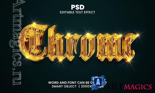 Psd chrome golden 3d editable photoshop text effect style with modern background design