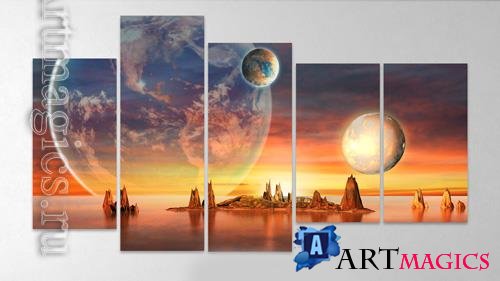 Photo collage psd wall canvas frame effect mockup