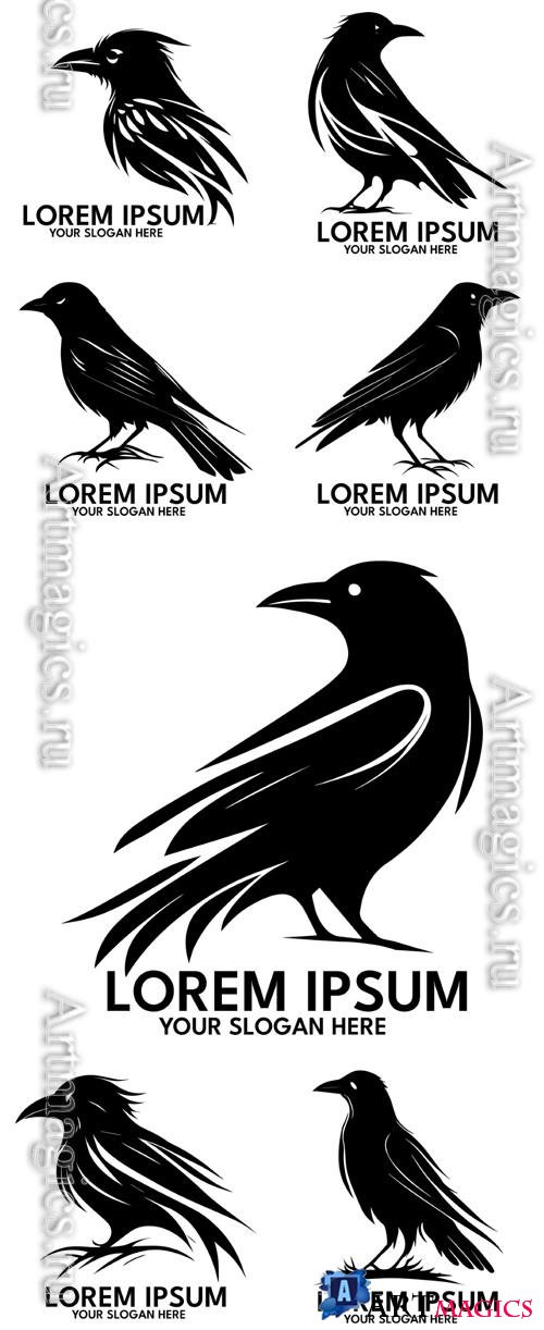 Crow silhouette logo style vector illustration