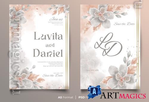 Wedding psd invitation floral design card with beautiful ornaments