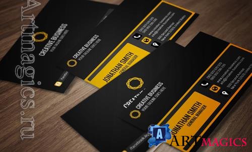 Psd Business card black with yellow design
 template 