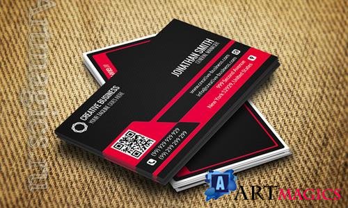 Psd Modern business card with red abstraction template 