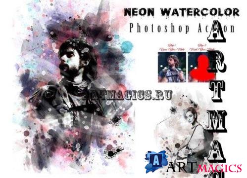 Neon Watercolor Photoshop Action - 12783818