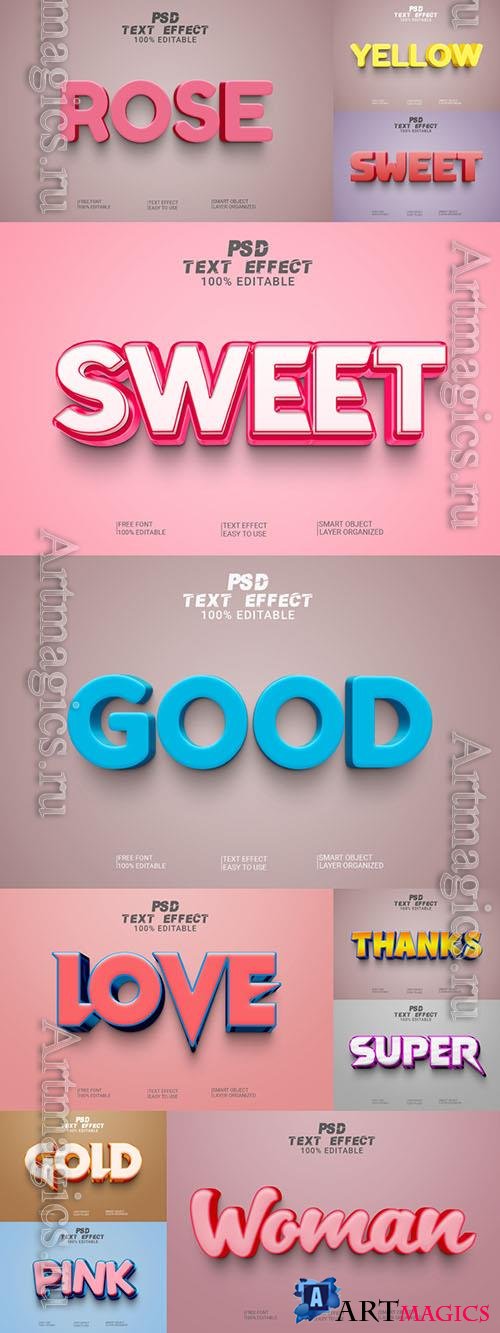 Psd style text effect editable design template set vol 222