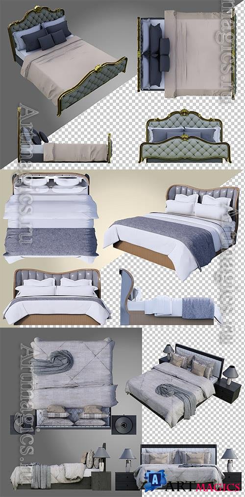 PSD bed with furniture mockup, design interior 3d rendering