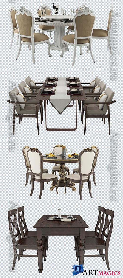 Classic tables and chairs, furniture, set on a transparent background 