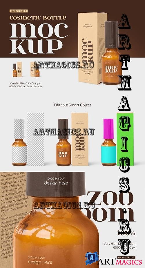 Amber Glass Cosmetic Bottle Mockup - 12788570