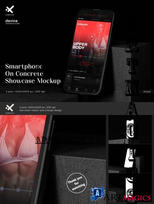Smartphone On Concrete Showcase Black Scene Mockup - 2464697
