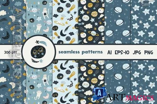 Collection of Cute Space Seamless Patterns