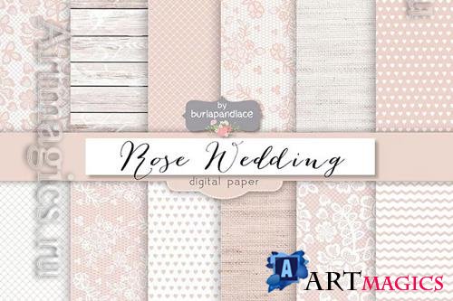 Rose pale wedding digital paper pack design
