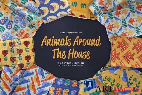 Animals Around The House - Seamless Pattern Design