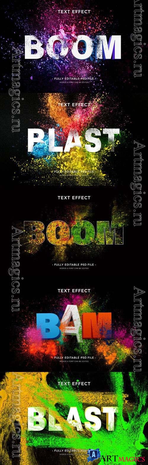 PSD color explosion text effect template set 