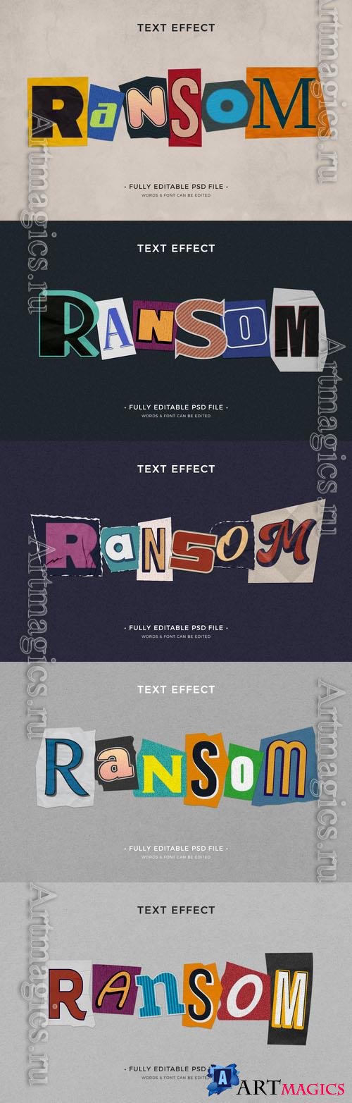 Ransom note psd text effect template set 