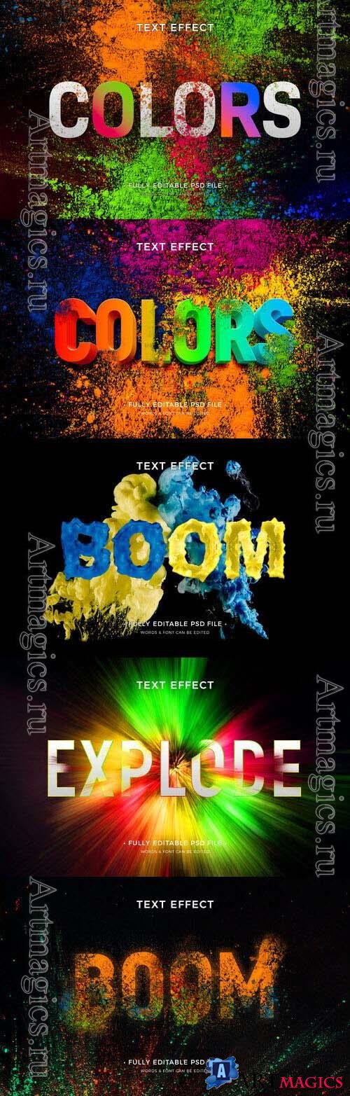 Color explosion psd text effect template set 