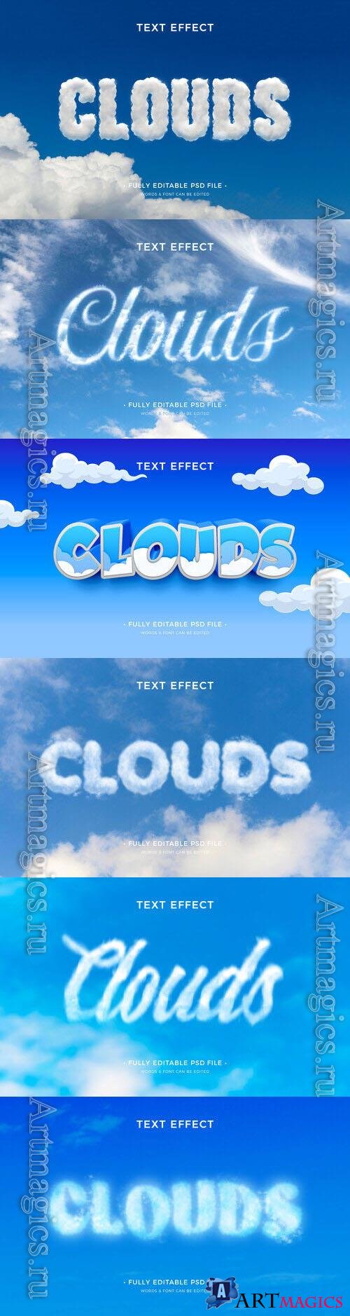 PSD clouds text effect template set 