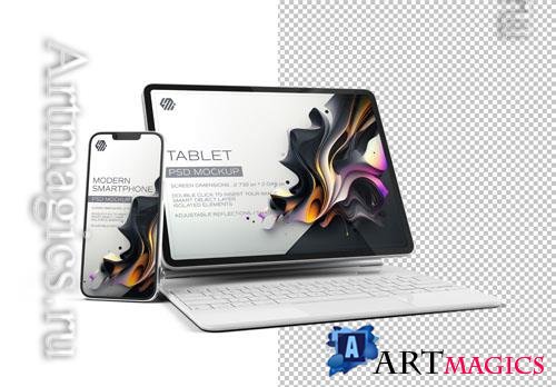 PSD mobile phone and laptop isolated on white mockup 