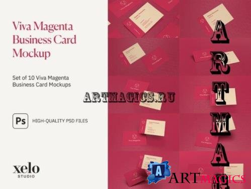 Set of 10 Chic Viva Magenta Business Card PSD Mockups - 2470198