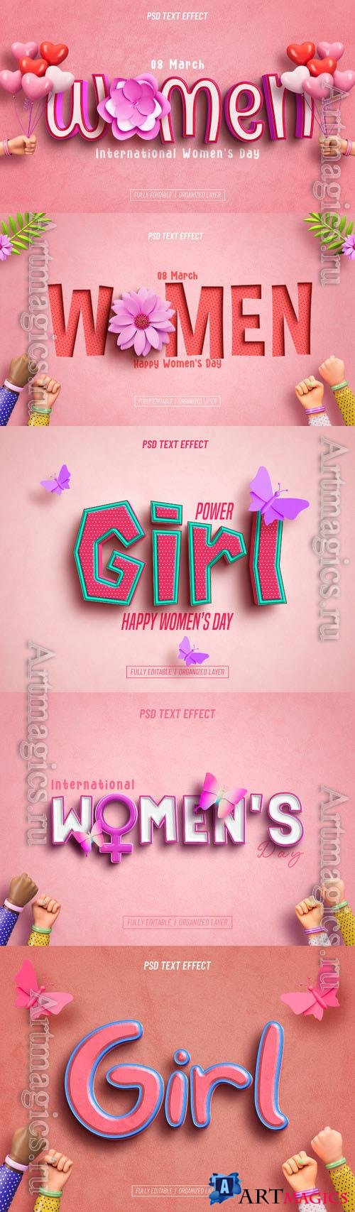 Womens day psd style text effect editable collection vol 2