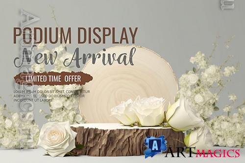 Wooden psd podium with roses 