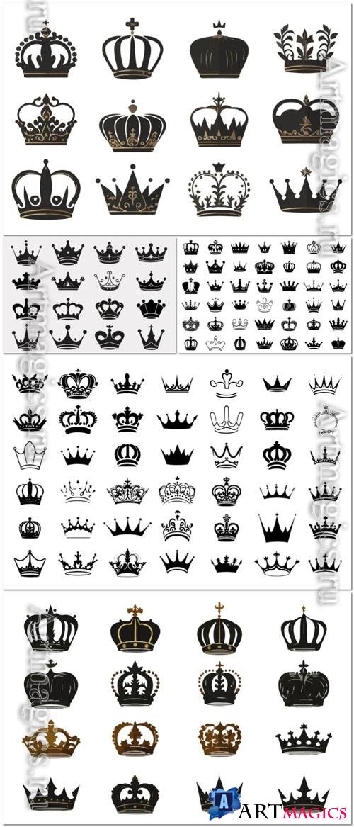 Silhouettes crowns set illustration vector design collection 