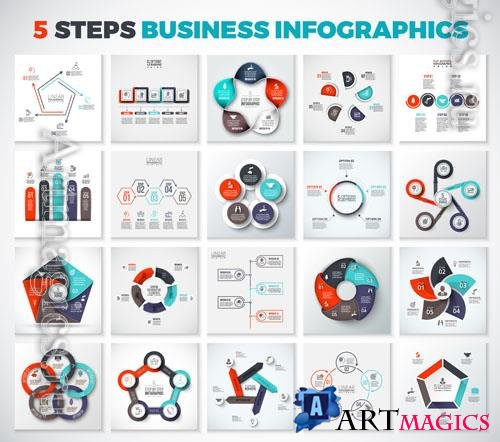 Vector arrows, pentagons, circles and other elements for infographic