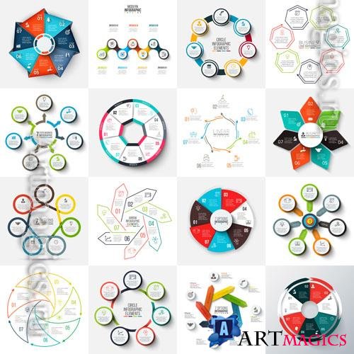 Arrows heptagons circles and cycle elements vector infographic templates with 7 options