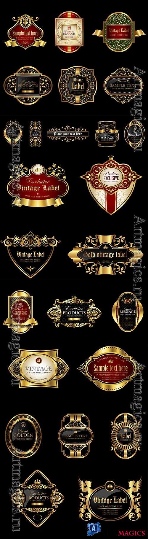 Vector luxury labels with golden and black design