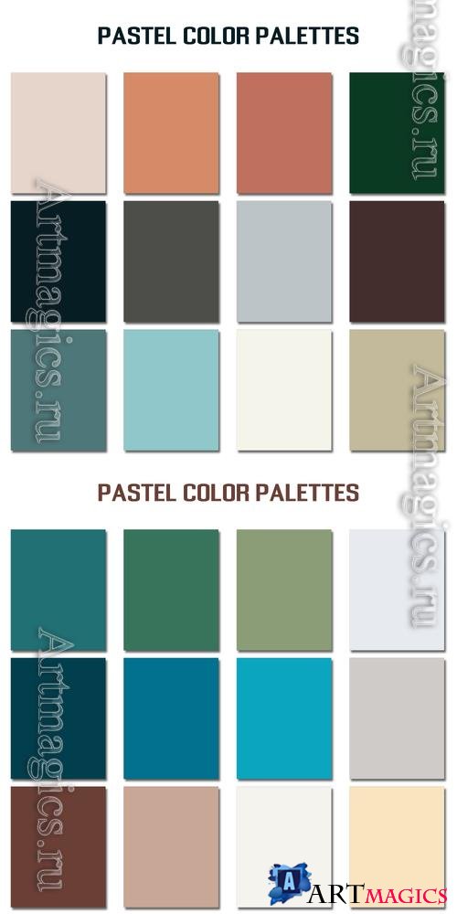 Vector abstract pastel color palettes set, multi color combination palettes