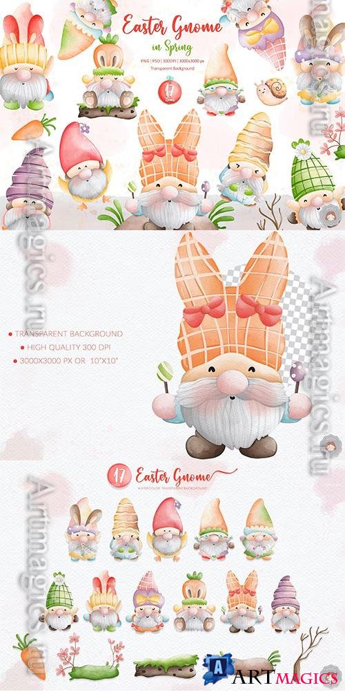 Watercolor Cute Easter Gnome Spring Collection